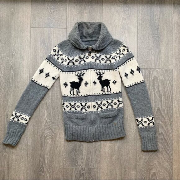 Aritzia TNA Sea To Sky Cardigan Sweater wool zip up Cowichan knit Fair isle S - Picture 4 of 16